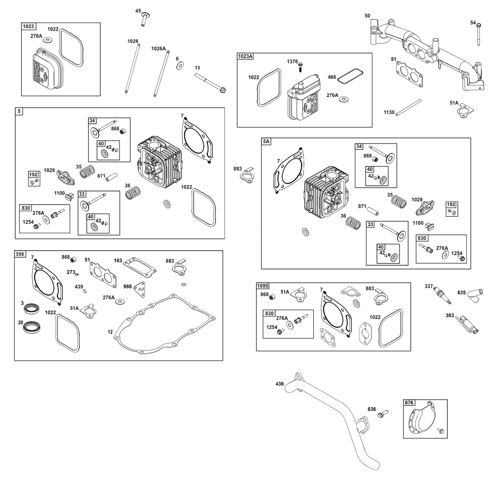 Cylinder Head Group Diagram and Parts List for 386777-0153-B5 200000 - 399999 Briggs and Stratton Engine